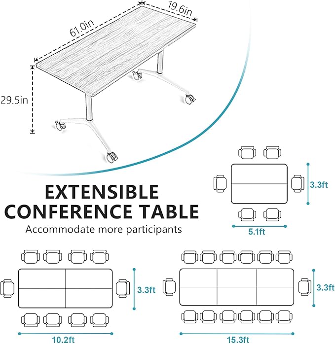 Goakwwuz Conference Room Table, Folding Conference Tables,Thicken Grey Tabletop,Flip Top Wooden Seminar Meeting Room Table for Conference Room Offices (10, Black+White, 61.0“)