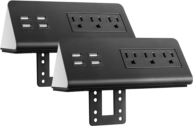 Emerising 2-Pack Desk Edge Mount Power Strips with 4 USB Ports & 3 AC Power Outlets for Home and Office Desktop Charging Bucket, 1250Joules Surge Protection,Black