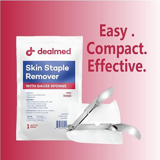 Dealmed Sterile Staple Removal Kit, Includes Staple Remover and Gauze Sponge, Staple Removal Tool Single-Use Kit, Ideal for Hospitals and Clinics (20 Kits)