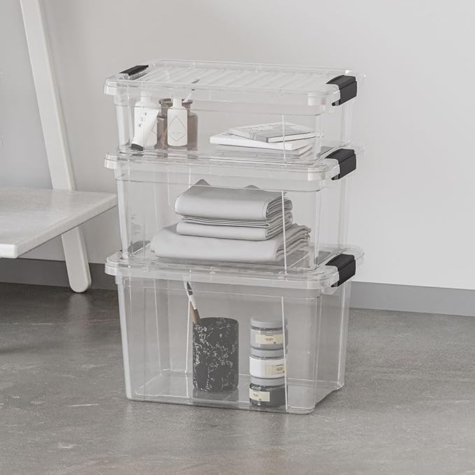 Superio Clear Storage Boxes with Lids, 2.4 Quart Plastic Container Bins for Organizing, Stackable Crates, BPA Free, Non Toxic, Odor Free, Organizers for Home, Office and Dorm,