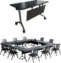 Goakwwuz Conference Room Table, Folding Conference Tables,Thicken Grey Tabletop,Flip Top Wooden Seminar Meeting Room Table for Conference Room Offices (4, BlackWoodGrain, 61.0“)