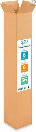 Tall Moving & Shipping Boxes 6 x 6 x 36 inches (5-Pack) - Extra Strength 200 lb vs Regular - Corrugated Cardboard Boxes for USPS/UPS/FEDEX - Tall Moving Box - Durable Moving Box by IDL Packaging