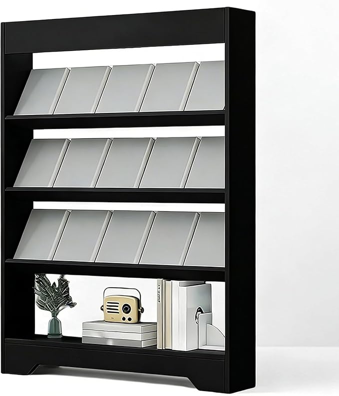 LHIUGE 4-Layer Brochure Display Rack,Freestanding Wooden Magazine Rack,Standing Literature Display Rack Brochure Holder for Home, Office, Retail Display