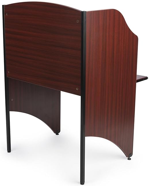 Displays2go Study Cubicle, Keyboard Tray, Steel Legs, Melamine Top – Mahogany (LCKSCCSSSM)