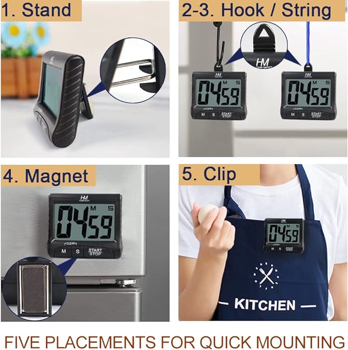 HOME MOST 2-Pack Large Display Kitchen Timer - 3" Digital Timer Magnetic Back Loud Alarm - Black Cooking Timers for Kitchen Teachers Students Games Meetings - Sports Timers for Workouts Exercise