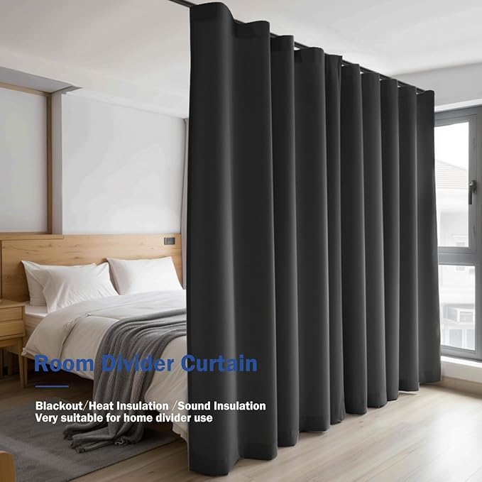 Cbsroro Room Divider Blackout Curtain Track Curtains Wall Dividers Panels Screen for Living Rooms Bedroom Office Privacy Partition Separation, W120 × L120 Inch,1 Panel, Black