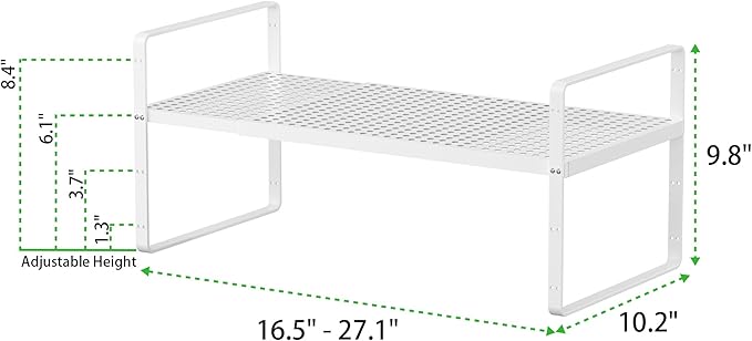 SOFRON Expandable Cabinet Storage Shelf Stackable Organizer Rack for Kitchen Bathroom Pantry Spice Cupboard Coffee Countertop Home Office Desk Heavy Duty Nonslip White Large 1 Pack