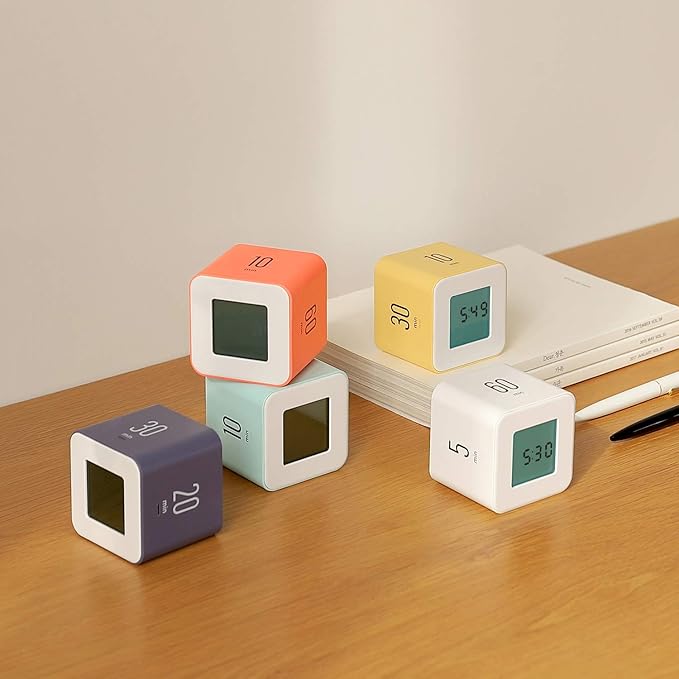mooas Multi Cube Timer Clock (Yellow), Rotating Flip Gravity Sensor Time Management Digital LED Clock & Timer 3,10,30,60 min Setting ADHD Desk Office Productivity Kids Workout Kitchen