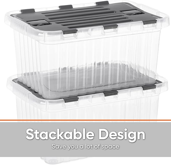 Superio Storage Bins with Lids, Clear Plastic Containers for Organizing, Stackable Totes, BPA Free, Odor Free, Organizer Boxes for Home, and Dorm, 17 Quart (4 Pack, 15"x10"x10.25")