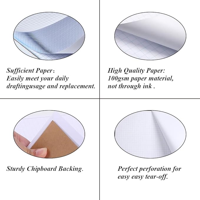 (5-Pack) Engineering Graph Paper Pads, 11x17 Quadrille 125 Sheets/250 Pages Grid Paper for Drafting, Engineering, Blueprint Drawing, 4x4 Blue Quad Rule, 100gsm White Paper