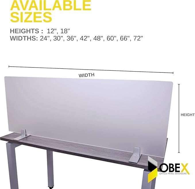 OBEX Acrylic Free Standing Screen, Divider for Desk Privacy Home & Office Partitions for Table Top Workstation, Portable Cubicle Panel for Work, 24" x 42", Frosted