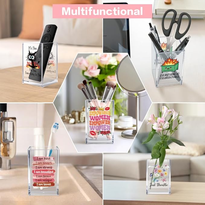 Vgrti Everything is Figureoutable Acrylic Cosmetic Pencil Pen Holder Cup, Emotional Dumpster Fire Pencil Pen Holder Cup, Therapy Gifts, Mental Health Gifts for Women Colleague Boss Teacher