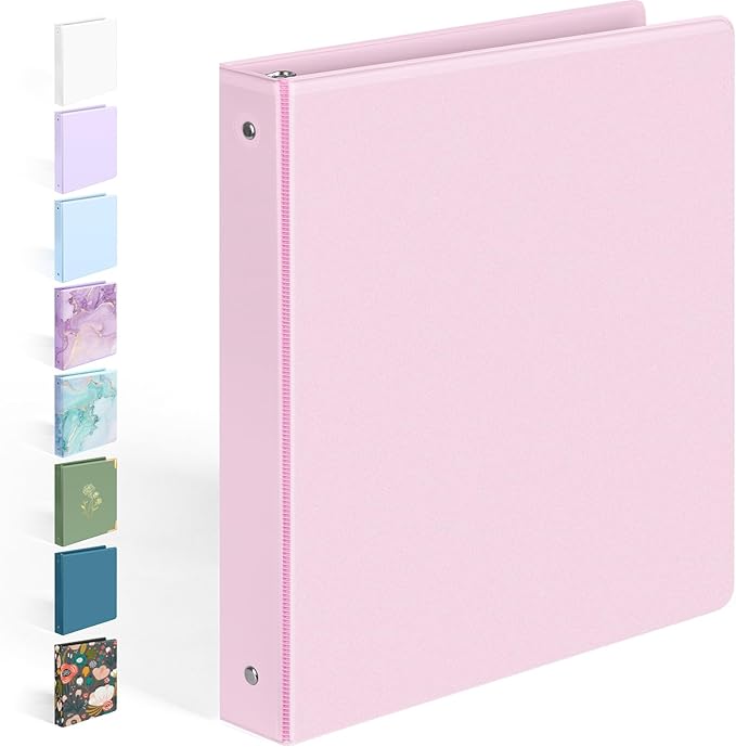 BinderX Extra Durable 3 Ring Binder, Round Rings 1 Inch Binder, Fits 175 Sheets of 8.5x11 Paper, Customizable View Cover with Inside Pockets, Cute 1" Binders, 1 Inch Binders 3 Ring, Pink