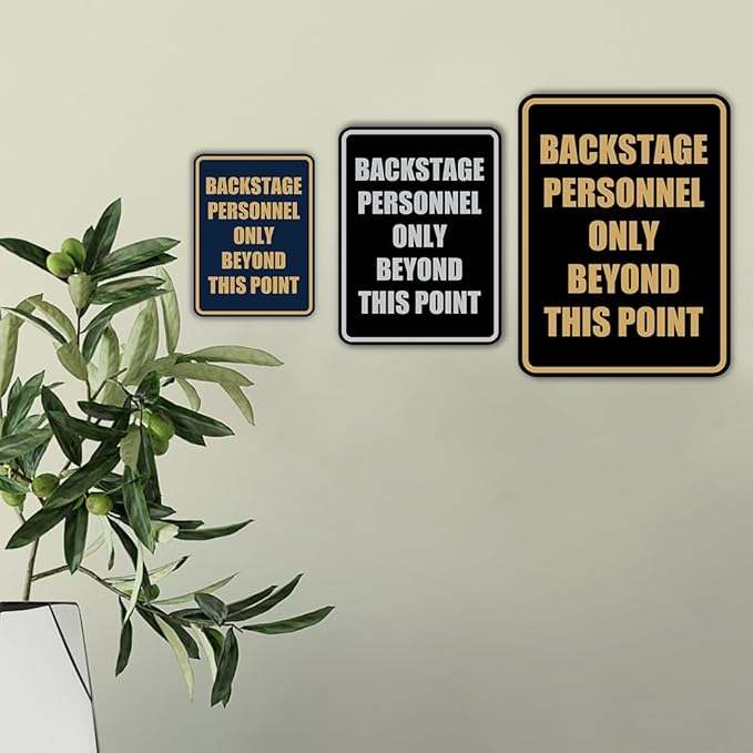Portrait Round Backstage Personnel Only Beyond This Point Door or Wall Sign Easy Installation | Music | Concert | Festivals Sign (Brushed Gold) - Large (5 Pack)