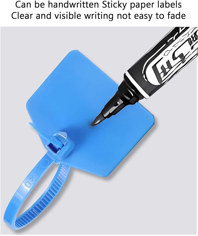 4 in Marker Nylon Cable Ties, Plastic Water Proof Tags, Self-Locking Written-on Cable Marker, Security Seals Label for Cabling, Wire Marking Label, Shipping Hanging Tags - Blue/ 100pcs