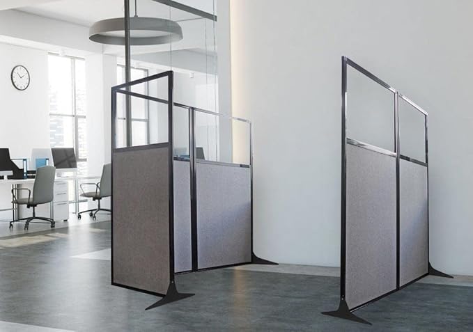 Versare Workstation Partition | Portable Wall Divider | Modern Office Cubicle | Free Standing Privacy Screen | Flexible Work Space | 66" x 70" Urban Oak Wood Grain Panels with Clear Window