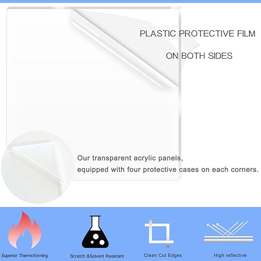 4 Pack 16x20 Inch Acrylic Sheet 1/8" Thick, Cast Acrylic Sheet, Clear Plexiglass Sheets, for Craft Projects, Display Cases, Signs, Photo Frame