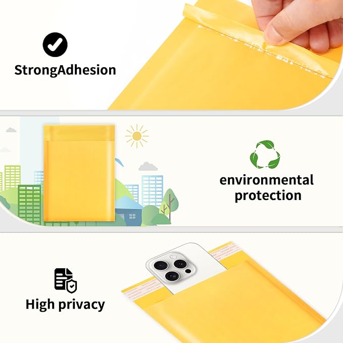 Ctarsthome 52Pack Yellow 8.5x12in Kraft Bubble Mailers Small Business Mailing Packages Self-Sealing Paper Envelopes, Mailer Shipping Padded Envelopes with Strong Adhesion for Jewelry Makeup Supplies