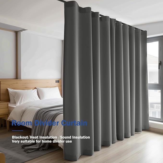 Cbsroro Room Divider Blackout Curtain Track Curtains Wall Dividers Panels Screen for Living Rooms Bedroom Office Privacy Partition Separation, W150 × L84 Inch,1 Panel, Grey