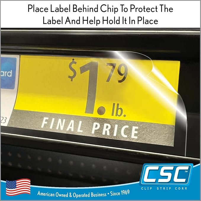 Clip Strip Corp. Price/Data Channel Label Holder Chips, Clear Plastic Tags, 4" L x 1.25" H, 7.5 Mil Thick, Gondola Shelf Edge, Reusable, Made for Point of Purchase Shelf Molding (2000)
