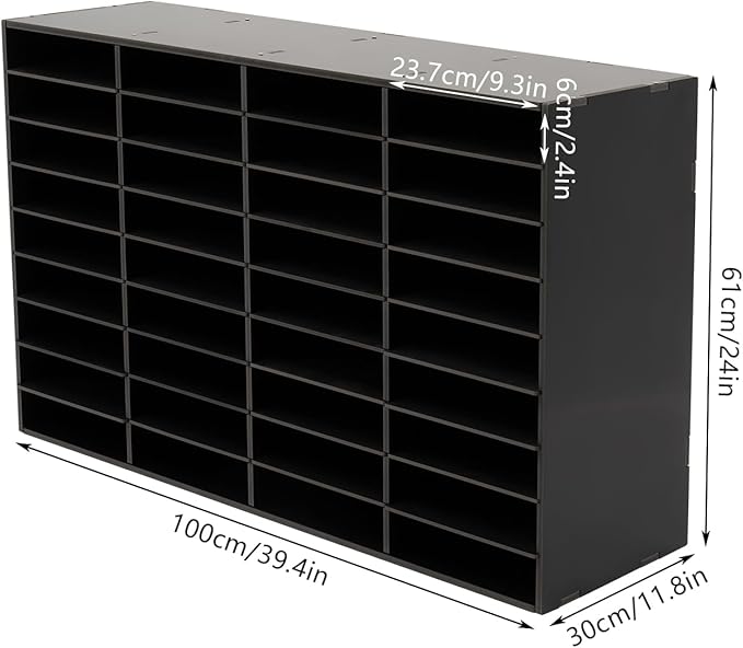 Literature Organizer with 36 Compartments | Adjustable Desktop File Sorter Mail Center for Home, Office & Classroom | PVC Paper Storage Cabinet with Shelves, Black