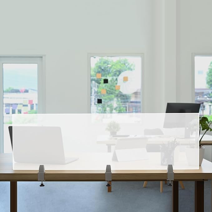 Desk Divider for Students and Desk Privacy Panel, Frosted Acrylic Plexiglass Shield with Clamps for Offices Schools Call Centers, Ideal Cubicle Light Shield - 60”L X18”W