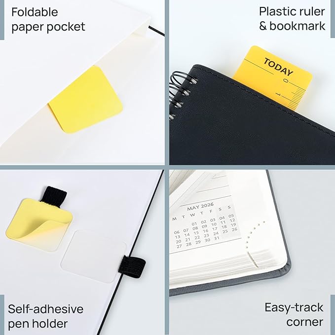POPRUN Pocket 2026 Planner (Small Size- 4'' x 6.25'') Weekly and Monthly for Purse - Calendar 2026 (Jan. 2026 - Dec.2026) with Soft Cover, Plastic Ruler - Pacific Green