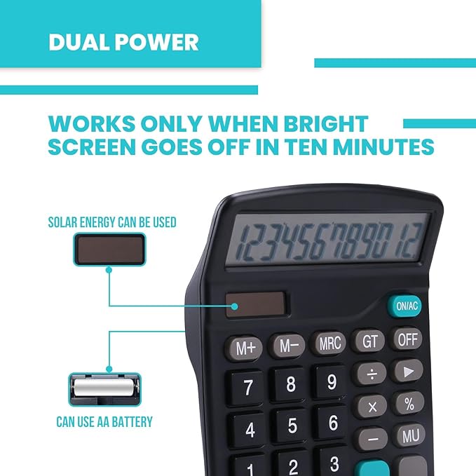 LICHAMP Desk Calculators with Big Buttons and Large Display, Office Desktop Calculator Basic 12 Digit with Solar Power and AA Battery (Included), 6 Bulk Pack