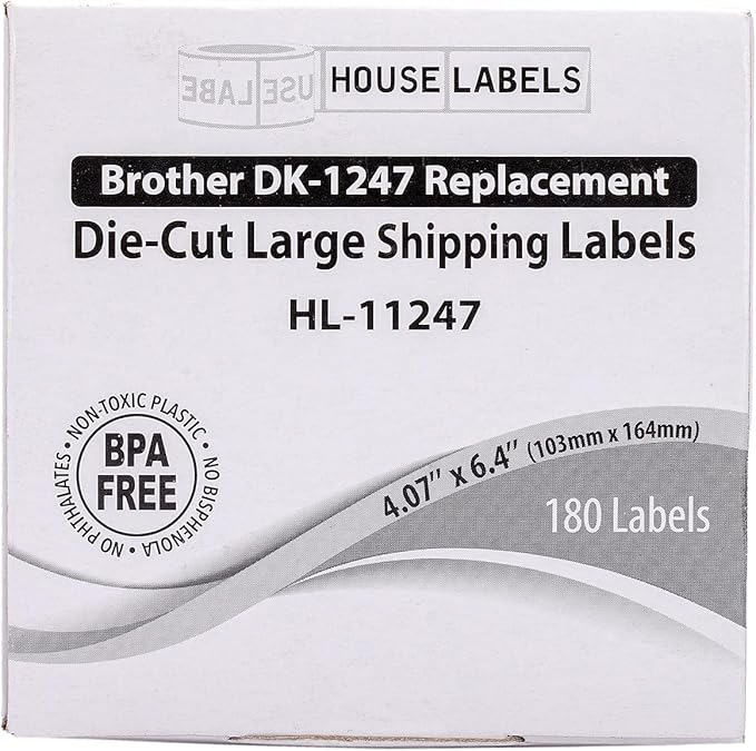 HOUSELABELS Compatible with DK-1247 Replacement Roll for Brother QL Label Printers; 180 Large Shipping Labels; 4.07" x 6.4" (103mm*163mm) - 40 Rolls