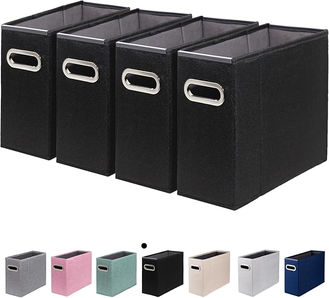 ComfortKeeper 4 Packs Letter Size File Organizer, File Folders Organizer, Fabric Storage Box, Collapsible Paper Organizer with Metal Handle, Smooth PVC Rails, Only Box (Black)