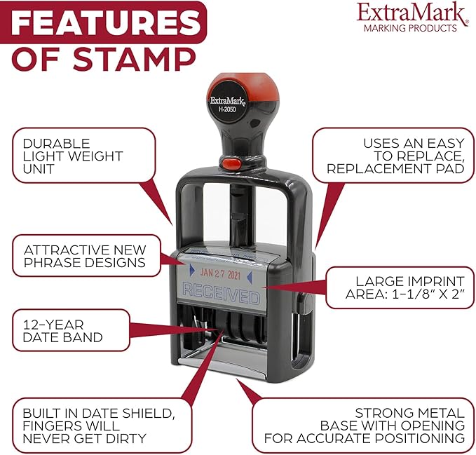 Heavy Duty Style Office Date Stamp with FAXED - Self Inking Dater - Style C - Blue & Red Ink Color