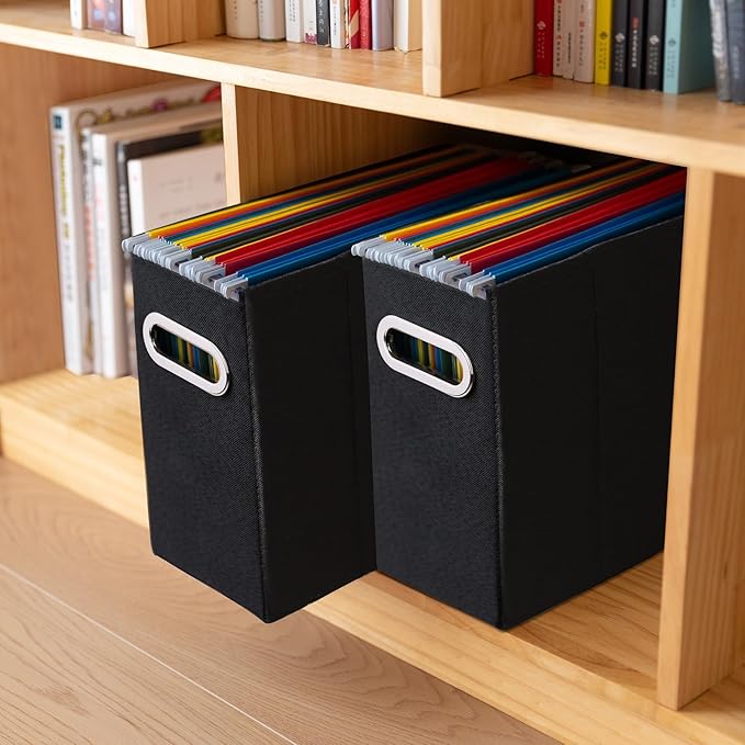ComfortKeeper 6 Packs Letter Size File Organizer, File Folders Organizer, Fabric Storage Box, Collapsible Paper Organizer with Metal Handle, Smooth PVC Rails, Only Box (Black)