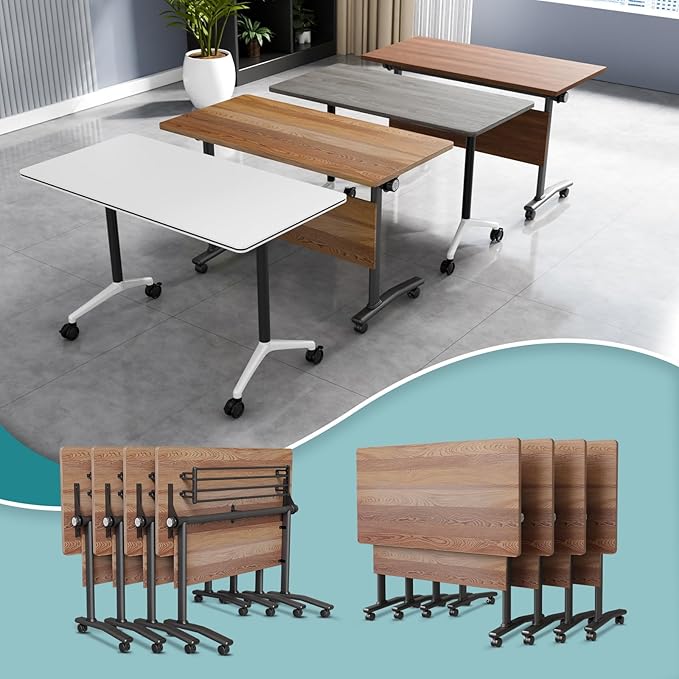 Conference Table Flip Top Mobile Conference Room Tables,Folding Conference Table with Wheels,Large Meeting Training Seminar Table Saving Space for Office Classroom(8B,70.8'')