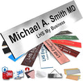Door Name Plate Personalized for Office Brushed Steel Plastic Name Plate Black Letters - Made in USA 2x4 M1