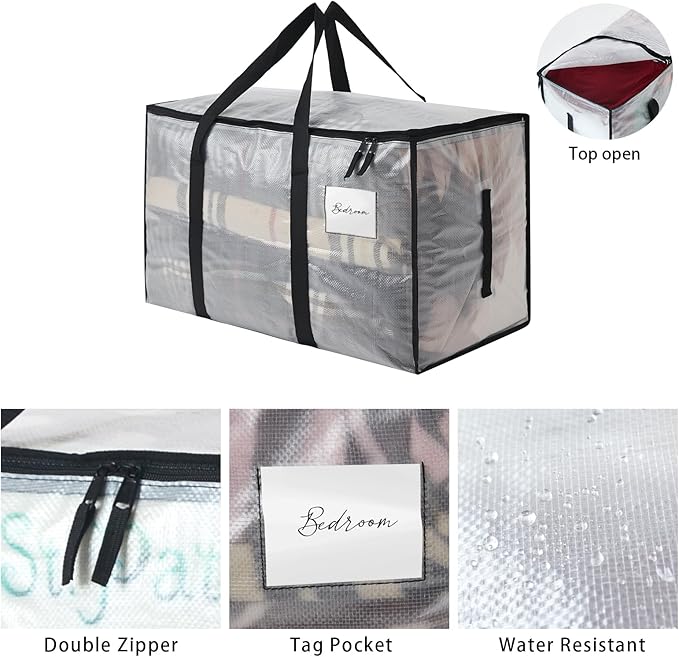 PWRSC Heavy Duty 93L (24.5 Gallon) Stackable Storage Bins with Fully Openable Lids, Moving Bags Heavy Duty, Clear Plastic Totes for Moving Storage, Home Organization, Closet, Dorm Room 2 Pack