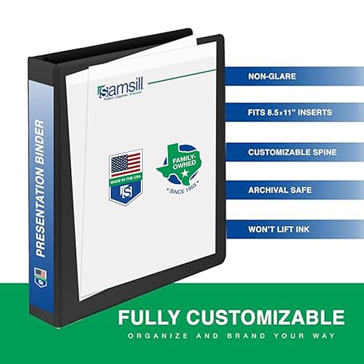 Samsill 1 Inch 3 Ring Binders, Made in USA, Economy Round Ring, Clear View Cover, 200 Sheet Capacity - for School, Home, Office - Black, 24 Pack