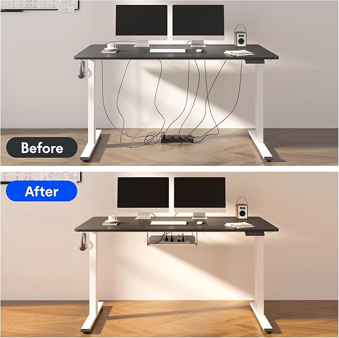FLEXISPOT EN2 Whole-Piece Standing Desk with Clamp Power Strip, 60 x 24 Electric Stand Up Height Adjustable Desk with Cable Management (Black Frame + 60" Mahogany Top, 2 Packages)