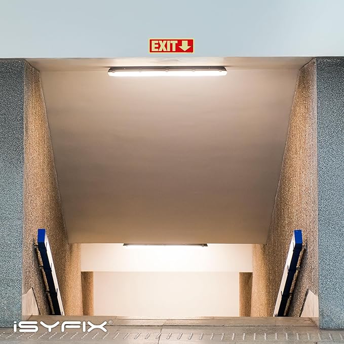 iSYFIX Exit Signs with Directional Down Arrow - 2 Pack 12x4 Inch Glow in the Dark for Business, School, Office, Warehouse - Durable 40 Mil Polystyrene, UV Laminated, Waterproof, Scratch & Fade Resistant