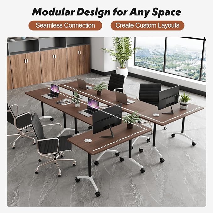 Goakwwuz Conference Room Table, Folding Conference Tables,Thicken Grey Tabletop,Flip Top Wooden Seminar Meeting Room Table for Conference Room Offices (4, Walnut, 61.0“)