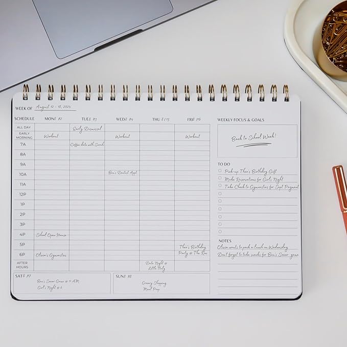 Merely Home | Durable & Sleek | Undated Daily and Weekly Planner | 8.25" x 11.75" | To Do List Notebook for Work | Simple Design | Multiple Layouts | Planner and Notebook in One (Rust, Weekly Schedule - Landscape)