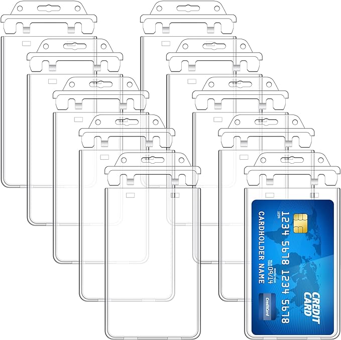 Tinlade 30 Pack Permanent Locking Hard Plastic Badge Holder Vertical Clear ID Badge Holder Heavy Duty Protector Case for Office School Card Travel 2.4 x 4.2 inches