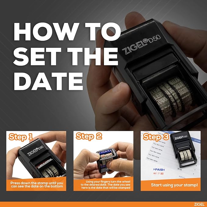 ZIGEL D50 Date Stamp with Posted - Self Inking Date Stamp - Blue