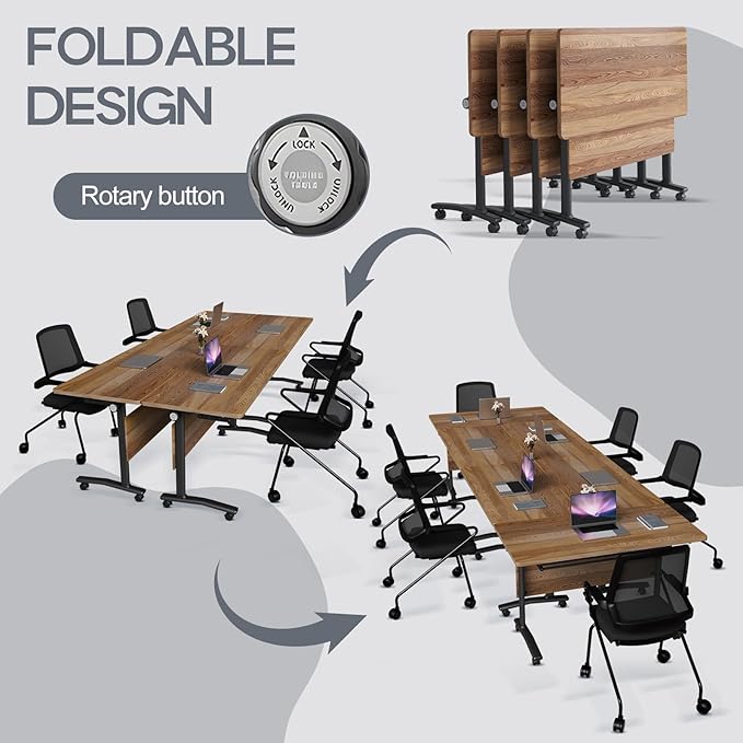 Folding Conference Table 4ft 5ft, Foldable Office Meeting Desk for 6 People, Multiple Sizes Colors Mobile Conference Room Table for Training Room School Business Furniture (4, White Walnut, 47in)