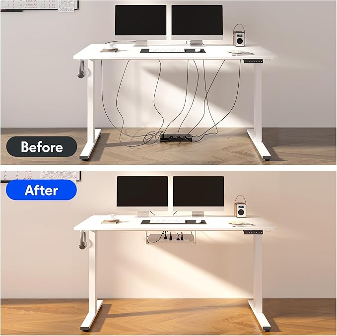 FLEXISPOT EN2 Whole-Piece Standing Desk with Clamp Power Strip, 48 x 30 Electric Stand Up Height Adjustable Desk with Cable Management (Black Frame + 48" Marble Gray, 2 Packages)