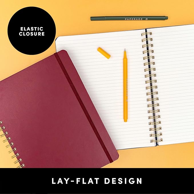 PAPERAGE Lined Spiral Journal Notebook, (Burgundy), 160 Pages, Large B5 Hardcover Journal for Women & Men, 10 in x 8.15 in - 100 GSM, Thick Paper, Spiral Notebook for Work, School & Journaling