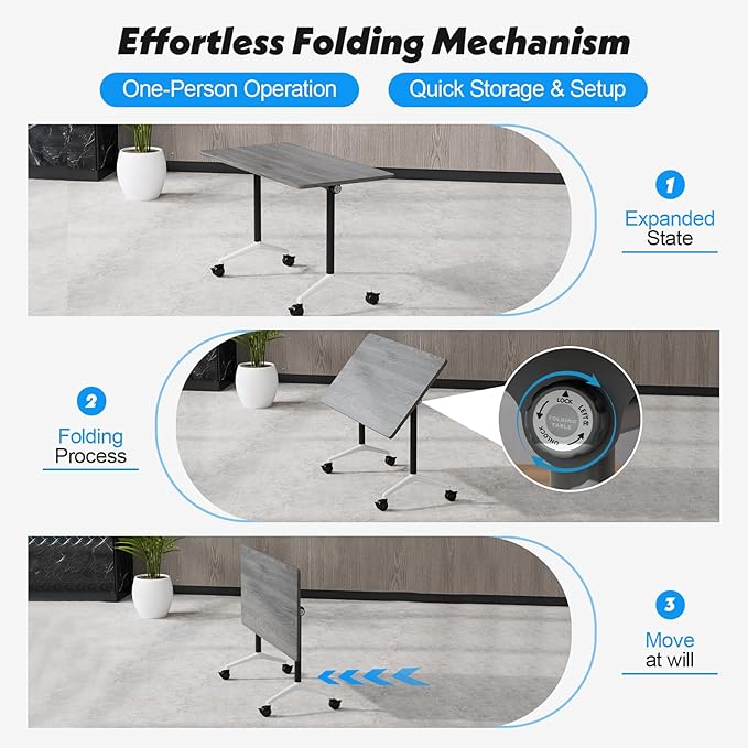 Goakwwuz Conference Room Table, Folding Conference Tables,Thicken Grey Tabletop,Flip Top Wooden Seminar Meeting Room Table for Conference Room Offices (2, Grey, 47.2“)