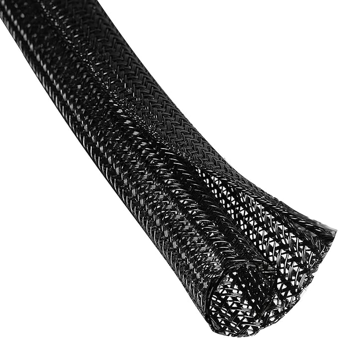 2pcs 5ft-3/4inch Black/White Cable Sleeve - Protects Cords from Pets & Organizes Wires - Modern Style - Polyester Material - Flame Retardant - Easy to Use & Cut (Black, 5ft-3/4inch)