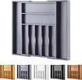 oridom Large Premium Bamboo Silverware Organizer - Expandable Drawer Organizer & Utensil Organizer - 17"x19.7" Cutlery Tray with Dividers for Kitchen Utensils and Flatware (7-9 Slots) (Grey)
