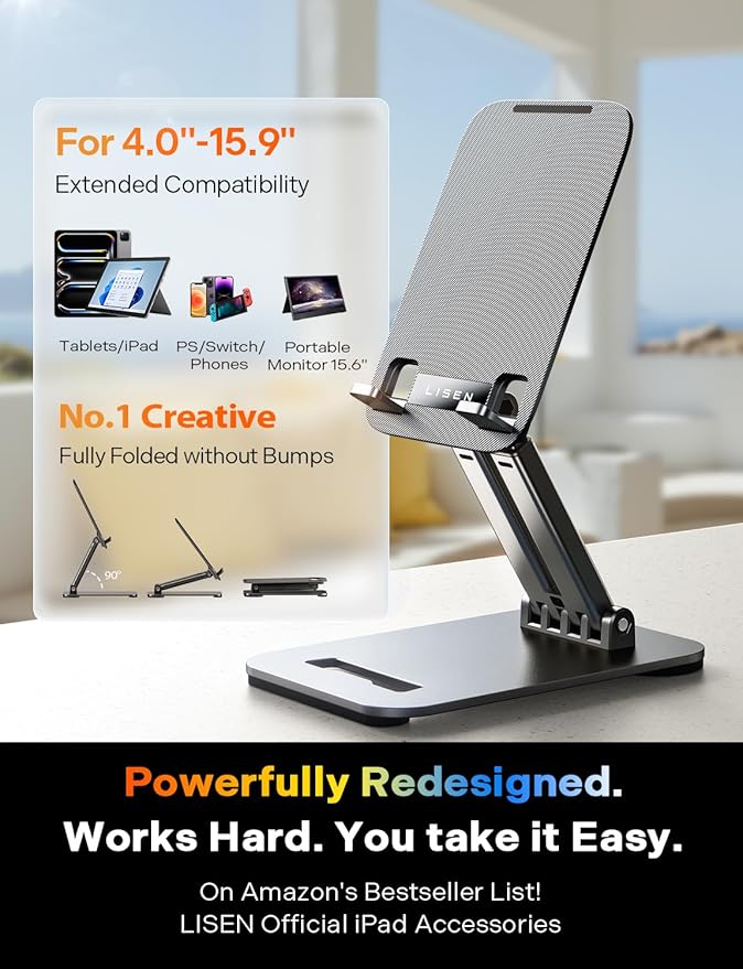 LISEN for iPad Stand Tablet Holder for Desk, Cool Home Office Desk Accessories for Men Women Kids Tablet Gifts, Office Home Essentials Gadgets Portable Monitor Stand for iPad a16 Accessories Switch