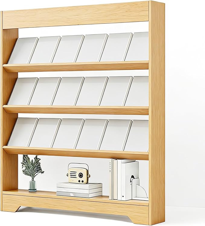 LHIUGE 4-Layer Brochure Display Rack,Freestanding Wooden Magazine Rack,Standing Literature Display Rack Brochure Holder for Home, Office, Retail Display